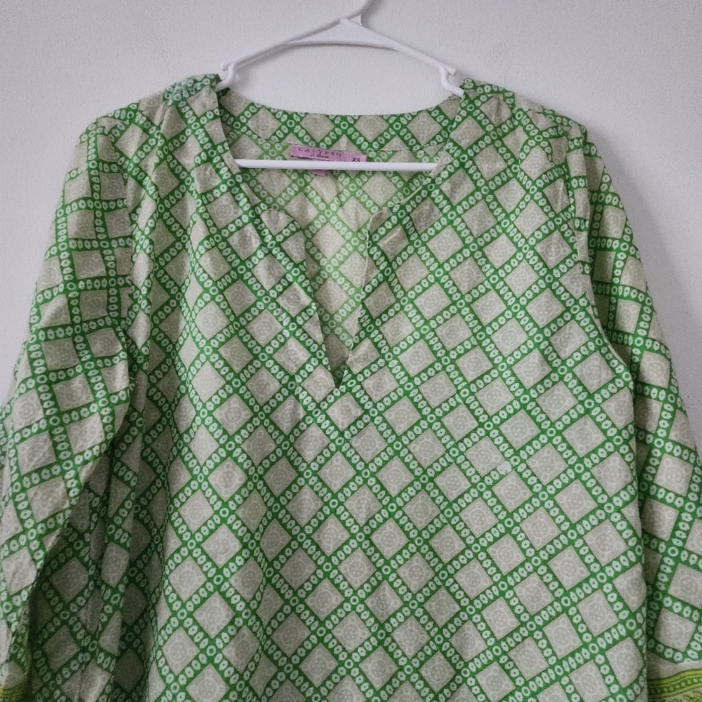 Calypso St. Barth Green Geometric Print 100% Cotton Tunic Top XS - Picture 4 of 13